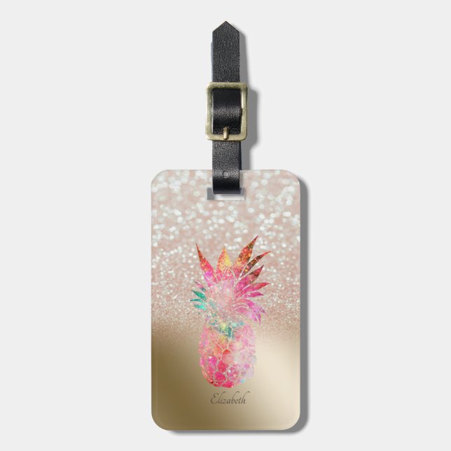Glitter Bokeh Ombre , Pineapple- Personalised Luggage Tag (Front Vertical)