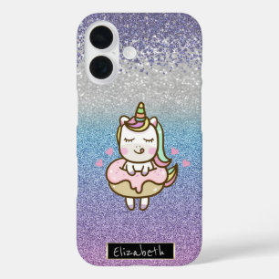 Glitter Bokeh Ombre,Violet Diamonds,Unicorn Doughn iPhone 16 Case