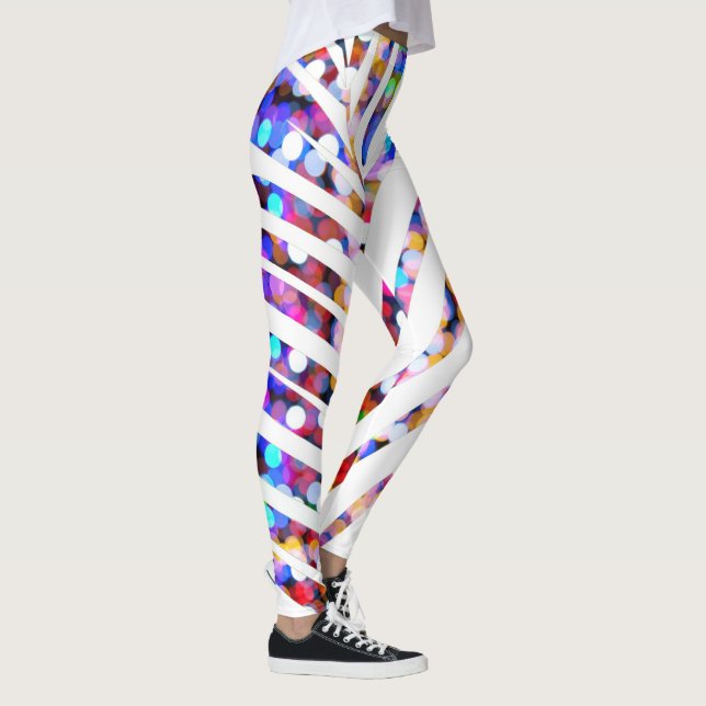 Glitter Bokeh Palm Tree Leaf Patterns Colourful Leggings (Right)