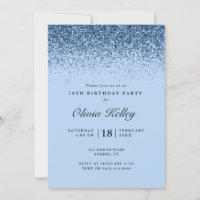Glitter Border Birthday, Blue Invitation