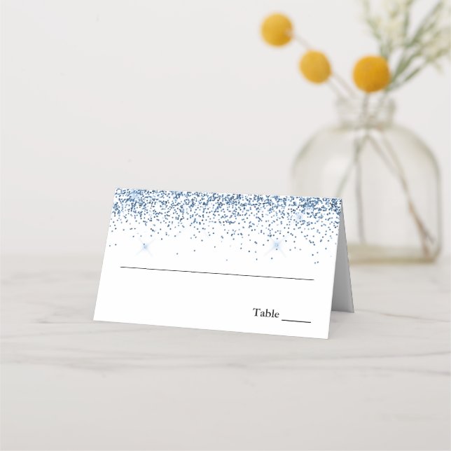 Glitter Border, Navy Blue and White Personalised Place Card (Front)