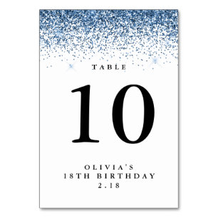 Glitter Border, Navy Blue and White Personalised Table Number