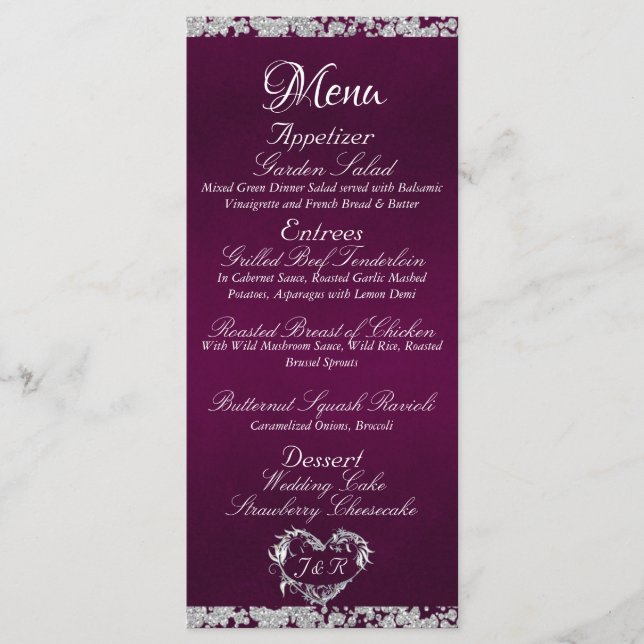 Glitter Border on Purple Wedding Menu (Front)