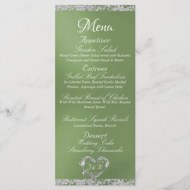 Glitter Border on Sage Wedding Menu (Front)