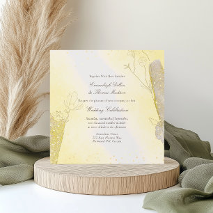 Glitter Botanical Radiant Yellow Square Wedding Invitation