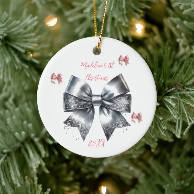 Glitter Bow Baby's First Christmas Ceramic Tree Decoration (Tree)