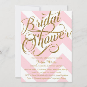 Glitter Bridal Shower Invitation, Pink Chevron Invitation