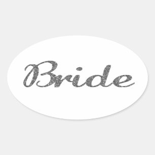 Glitter Bride Silver Oval Sticker