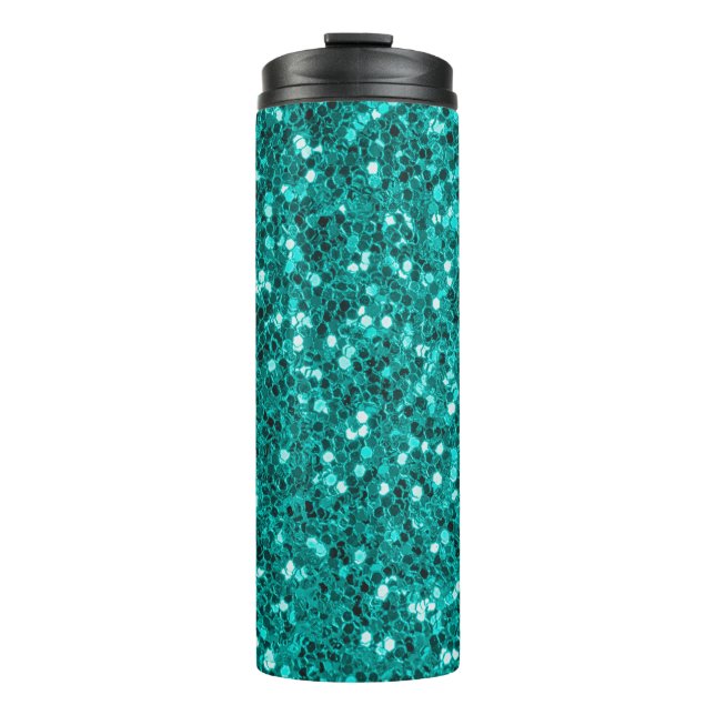 Glitter bright turquoise texture thermal tumbler (Front)