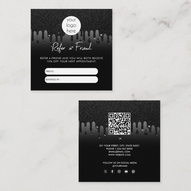 Glitter Business Refer A Friend Referral Card (Front/Back)