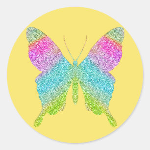 Glitter Butterfly -Choose your background colour! Classic Round Sticker