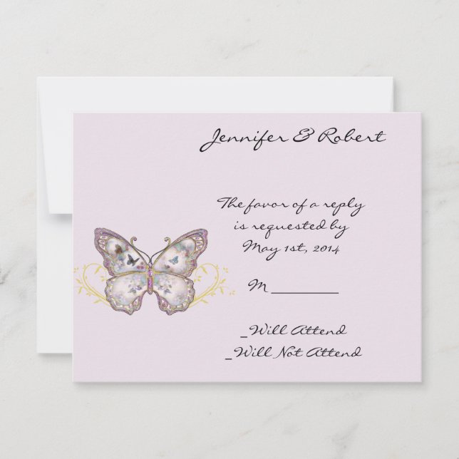 Glitter Butterfly on Lavender Response Card (Front)
