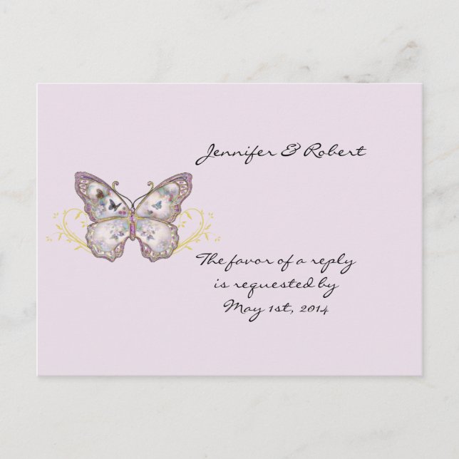 Glitter Butterfly on Lavender RSVP Postcard (Front)