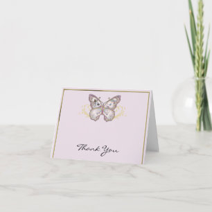 Glitter Butterfly on Lavender Thank You Card