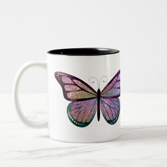 Glitter butterfly Two-Tone coffee mug (Left)