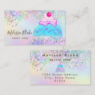 glitter cake logo faux pastel glitter business card