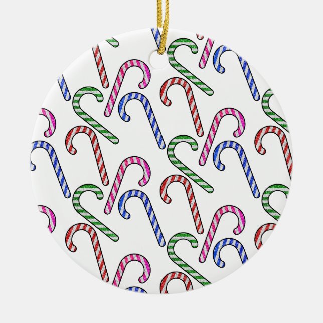 Glitter Candy Cane Pattern Ceramic Tree Decoration (Front)