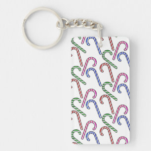 Glitter Candy Cane Pattern Key Ring