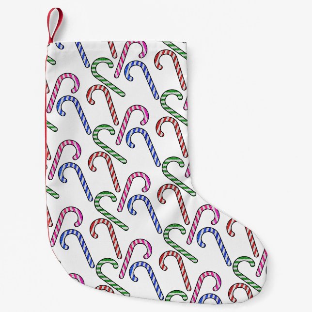 Glitter Candy Cane Pattern Small Christmas Stocking (Front)
