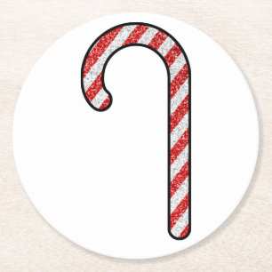 Glitter Candy Cane Round Paper Coaster
