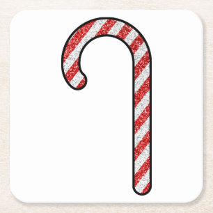 Glitter Candy Cane Square Paper Coaster