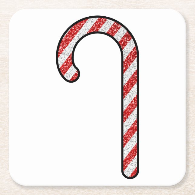 Glitter Candy Cane Square Paper Coaster (Front)