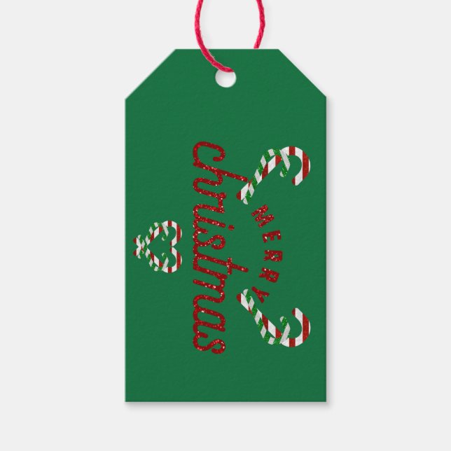Glitter Candy Canes Gift Tags (Front)