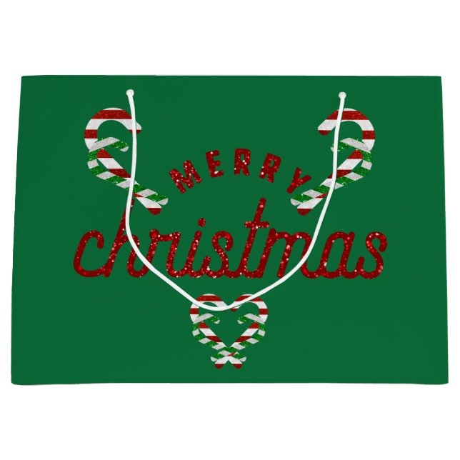 Glitter Candy Canes Large Gift Bag (Front)