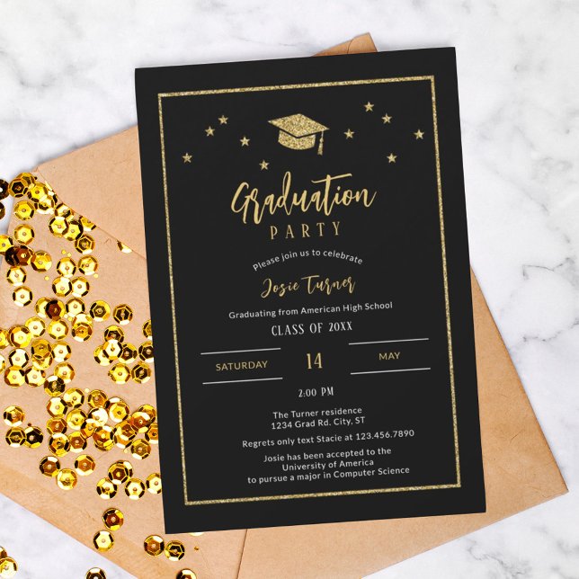 Glitter Cap Starts and Frame Graduation Party Invitation (Creator Uploaded)