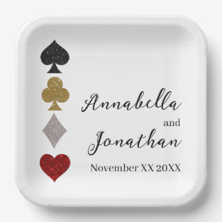 Glitter Card Game Las Vegas Casino Wedding Paper Plate