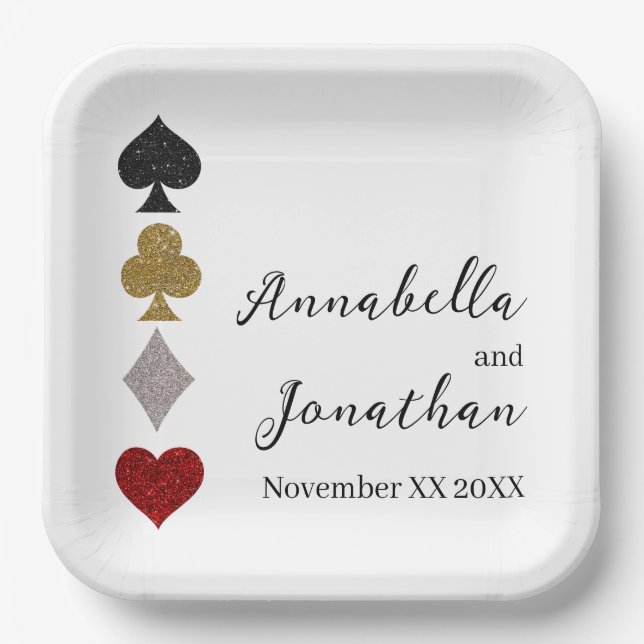 Glitter Card Game Las Vegas Casino Wedding Paper Plate (Front)
