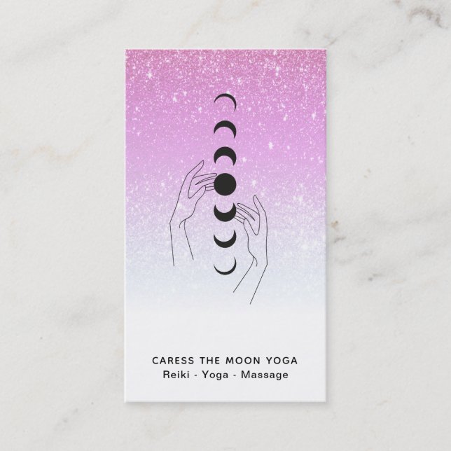 *~* Glitter Caress Moon Phases - Hand Celestial Business Card (Front)