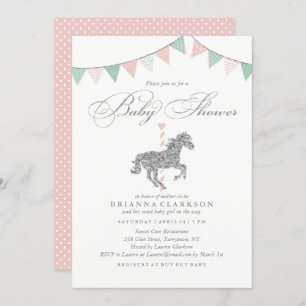 Glitter Carousel Horse   Baby Shower Invitation