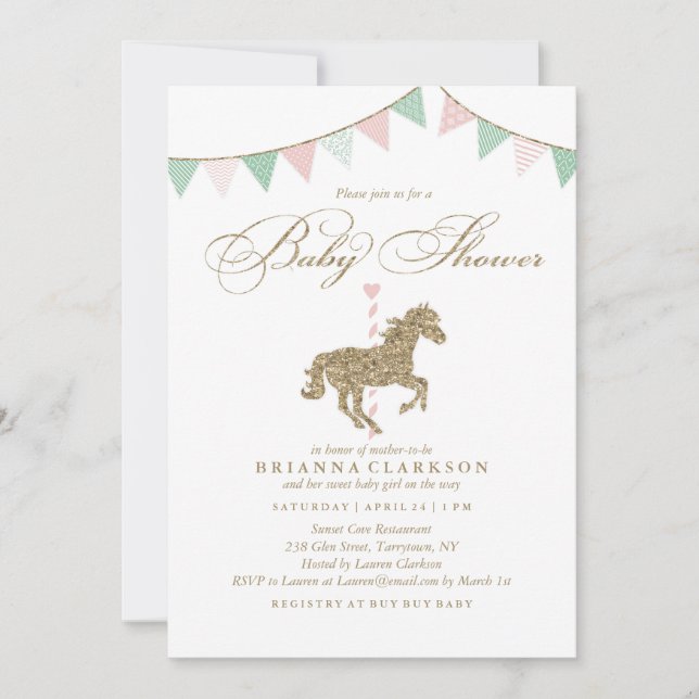 Glitter Carousel Horse | Baby Shower Invitation (Front)