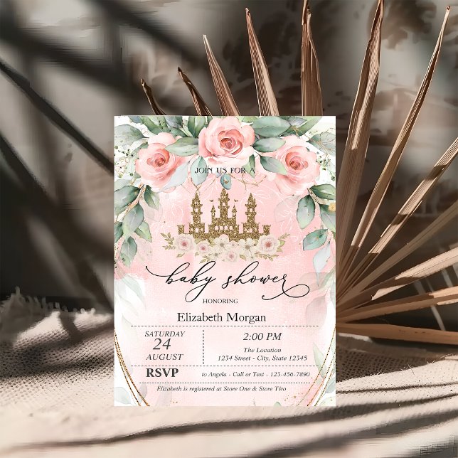 Glitter Castle Pink Roses Baby Shower  Invitation (Creator Uploaded)
