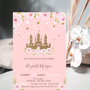 Glitter Castle Stars Flowers Baby Shower  Invitation