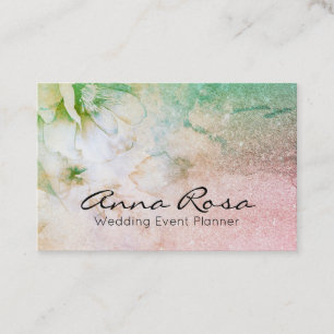 *~* Glitter Celestial Watercolor Floral Turquoise Business Card
