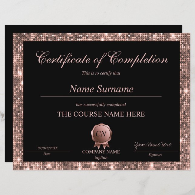 Glitter Certificate of Completion Award Diploma (Front/Back)