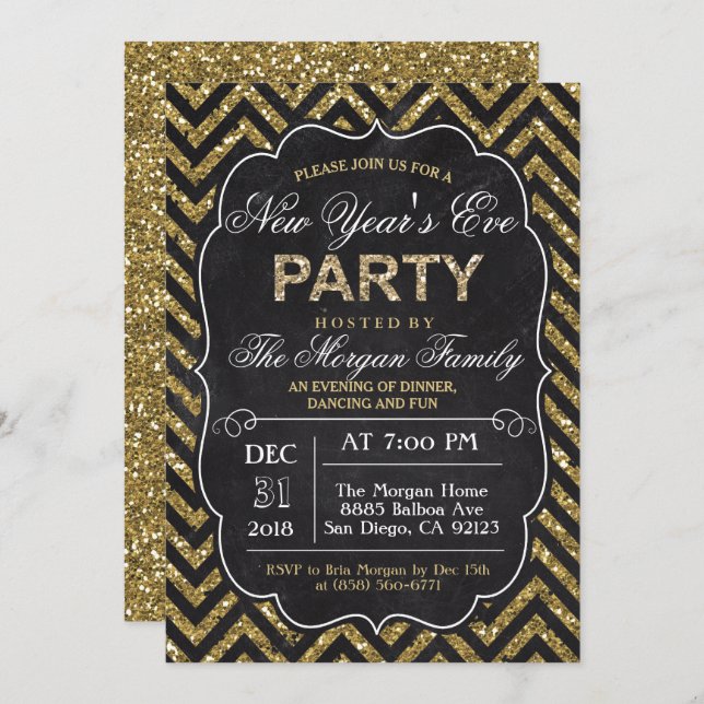 Glitter Chalk New Year's Eve Party Invitation (Front/Back)