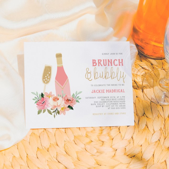 Glitter Champagne Brunch & Bubbly Bridal Shower Invitation Postcard (Creator Uploaded)