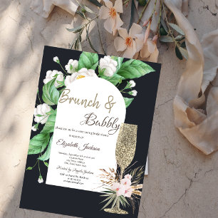 Glitter Champagne Glass White Flowers  Invitation