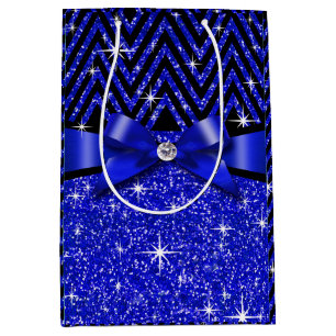 Glitter Chevron Bling Diamond Bow sapphire Medium Gift Bag