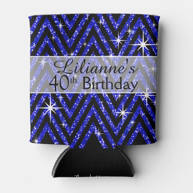 Glitter Chevron Bling | sapphire Can Cooler (Front)