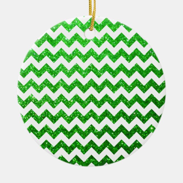Glitter Chevron Green Ceramic Tree Decoration (Front)
