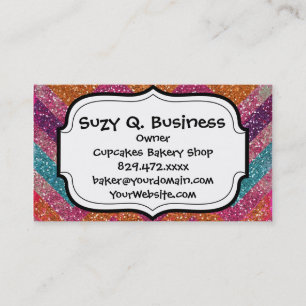 Glitter Chevron Pink Purple Orange Teal Business Card