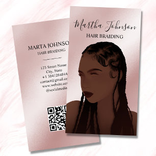 Glitter Chic Afro American Braids Braiding QR Code Business Card
