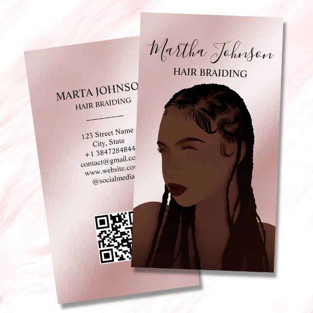 Glitter Chic Afro American Braids Braiding QR Code Business Card (Creator Uploaded)