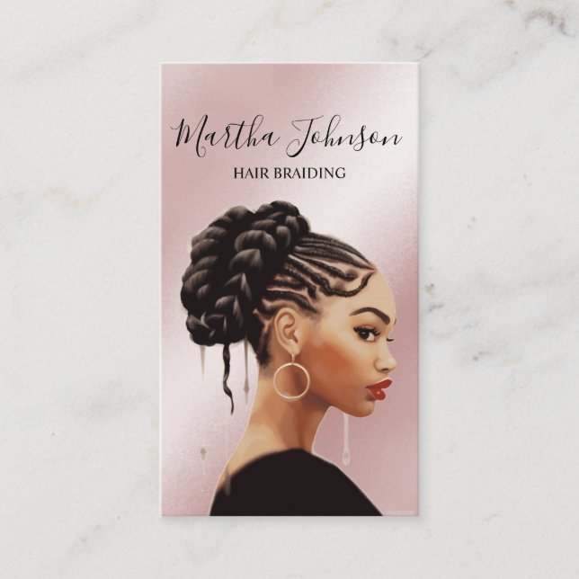 Glitter Chic Afro American Braids Braiding QR Code Business Card (Front)