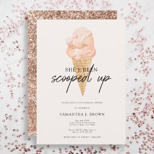 Glitter Chic Watercolor Ice Cream Bridal Shower Invitation