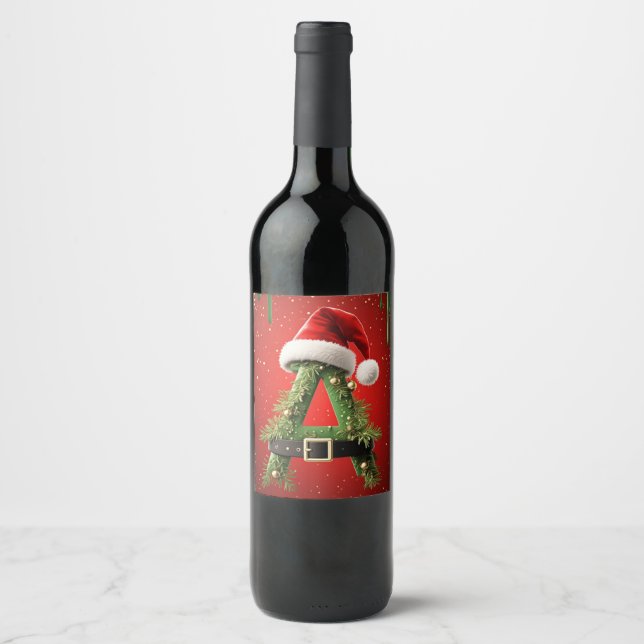 Glitter Christmas A For Name Decor Wine Label (Front)